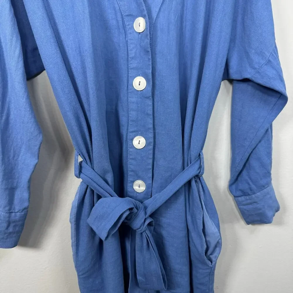 Zara Women's Blue Romper XS Linen V-Neck Jumpsuit Vacation Resort